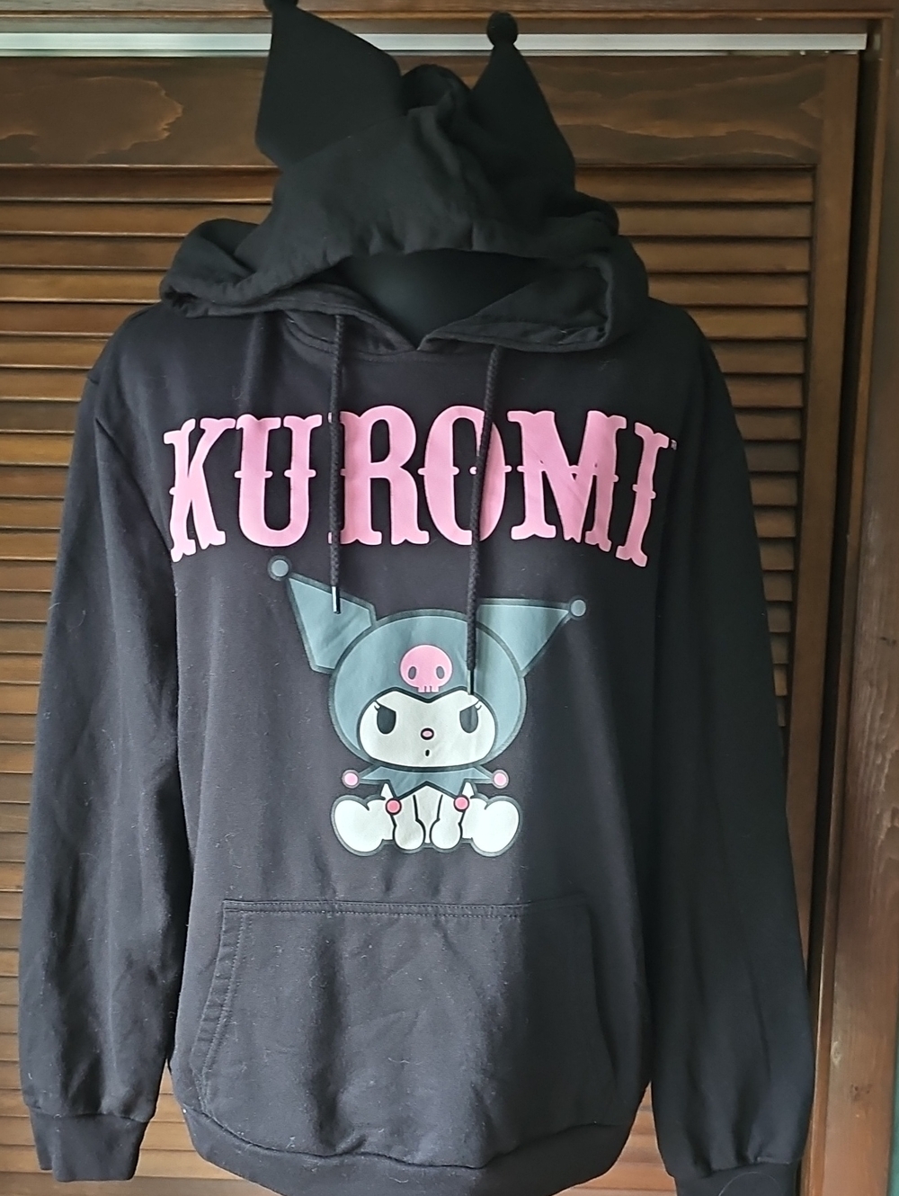 Kuromi Black Pullover Hoodie Sweatshirt FrontGraphics Character Ears JuniorLarge